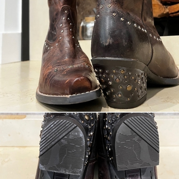 Vintage Ariat Womens 10006850 Brown Leather Rhinestone Cowgirl Boots Size 8B - Picture 7 of 8